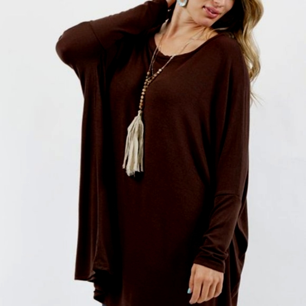 NWT Adressing Woman Brown Batwing Tunic Top 1X